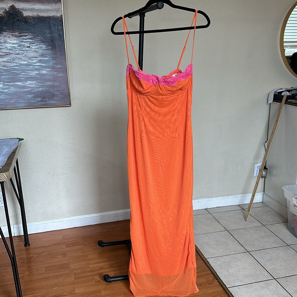 HOUSE OF CB 'Aiza' Flame Orange Maxi Dress NWOT size XL - Picture 5 of 16